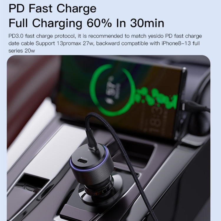 Yesido Y48  60W Car Fast Charger Aluminum Aluminum Double Type-C/USB-C Port Car Charger(Black) - Car Charger by Yesido | Online Shopping UK | buy2fix