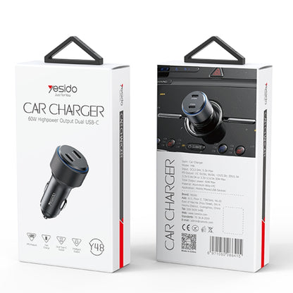 Yesido Y48  60W Car Fast Charger Aluminum Aluminum Double Type-C/USB-C Port Car Charger(Black) - Car Charger by Yesido | Online Shopping UK | buy2fix