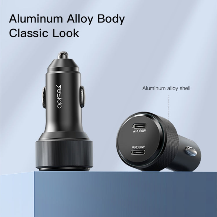 Yesido Y48  60W Car Fast Charger Aluminum Aluminum Double Type-C/USB-C Port Car Charger(Black) - Car Charger by Yesido | Online Shopping UK | buy2fix