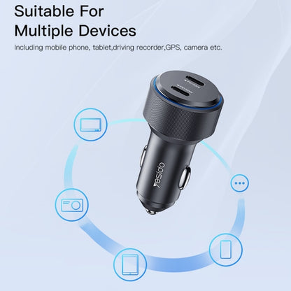 Yesido Y48  60W Car Fast Charger Aluminum Aluminum Double Type-C/USB-C Port Car Charger(Black) - Car Charger by Yesido | Online Shopping UK | buy2fix