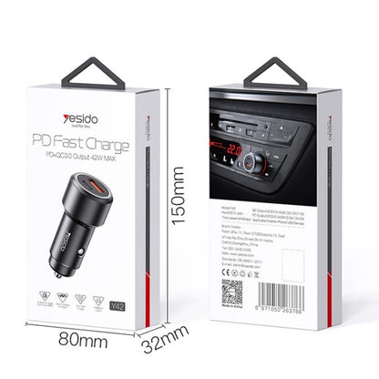 Yesido Y42 PD+QC3.0 Car Charger Cigarette Lighter 42W Fast Charger(Black) - Car Charger by Yesido | Online Shopping UK | buy2fix