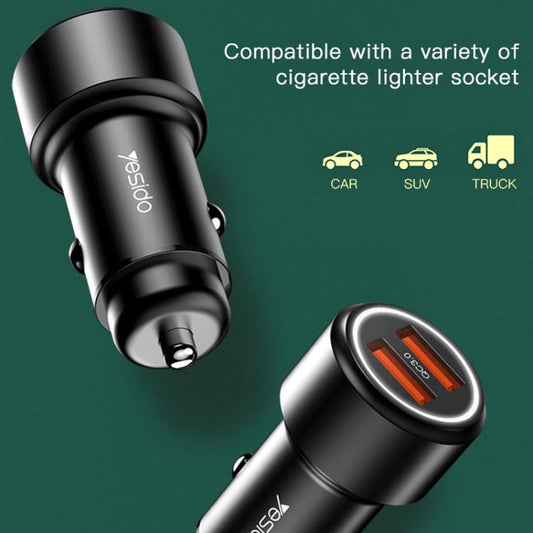Yesido Y43 Dual USB Port Car Fast Charger Cigarette Lighter 36W Car Charger - Car Charger by Yesido | Online Shopping UK | buy2fix