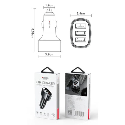 Yesido Y46 42W 3 USB Port Car Fast Charger(Black) - Car Charger by Yesido | Online Shopping UK | buy2fix