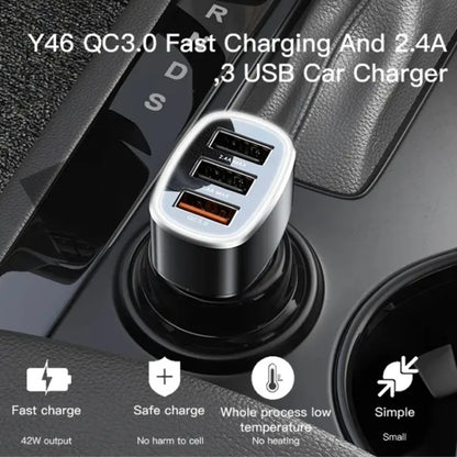 Yesido Y46 42W 3 USB Port Car Fast Charger(Black) - Car Charger by Yesido | Online Shopping UK | buy2fix
