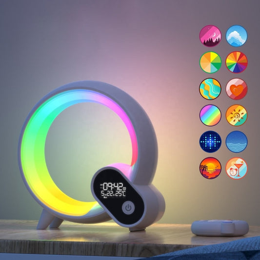 Multi-Functional RGBW Atmosphere Light Bluetooth Speaker Sunrise Wake-Up Lamp Digital Display Alarm Clock(White) - Novelty Lighting by buy2fix | Online Shopping UK | buy2fix