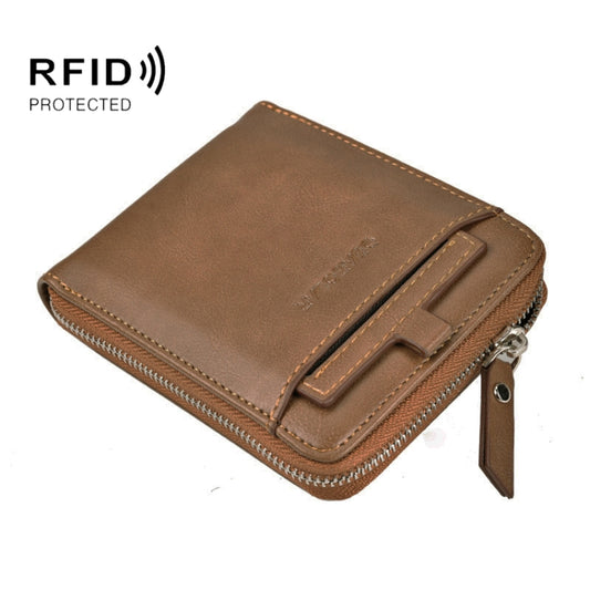 DEABOLAR Men Short Type PU Wallet Retro Zipper RFID Antimagnetic Card Holder(Brown) - Antimagnetic RFID Package by DEABOLAR | Online Shopping UK | buy2fix