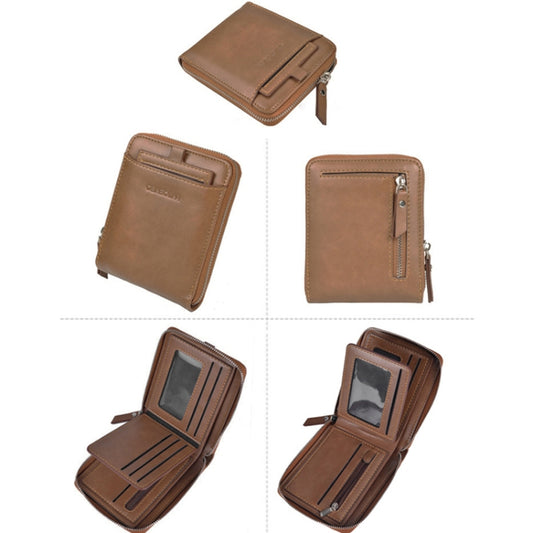 DEABOLAR Men Short Type PU Wallet Retro Zipper RFID Antimagnetic Card Holder(Brown) - Antimagnetic RFID Package by DEABOLAR | Online Shopping UK | buy2fix