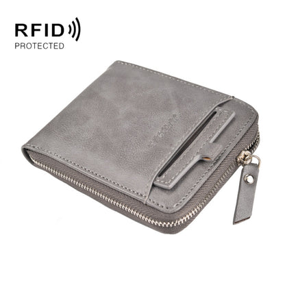 DEABOLAR Men Short Type PU Wallet Retro Zipper RFID Antimagnetic Card Holder(Grey) - Antimagnetic RFID Package by DEABOLAR | Online Shopping UK | buy2fix