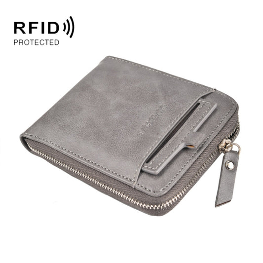 DEABOLAR Men Short Type PU Wallet Retro Zipper RFID Antimagnetic Card Holder(Grey) - Antimagnetic RFID Package by DEABOLAR | Online Shopping UK | buy2fix