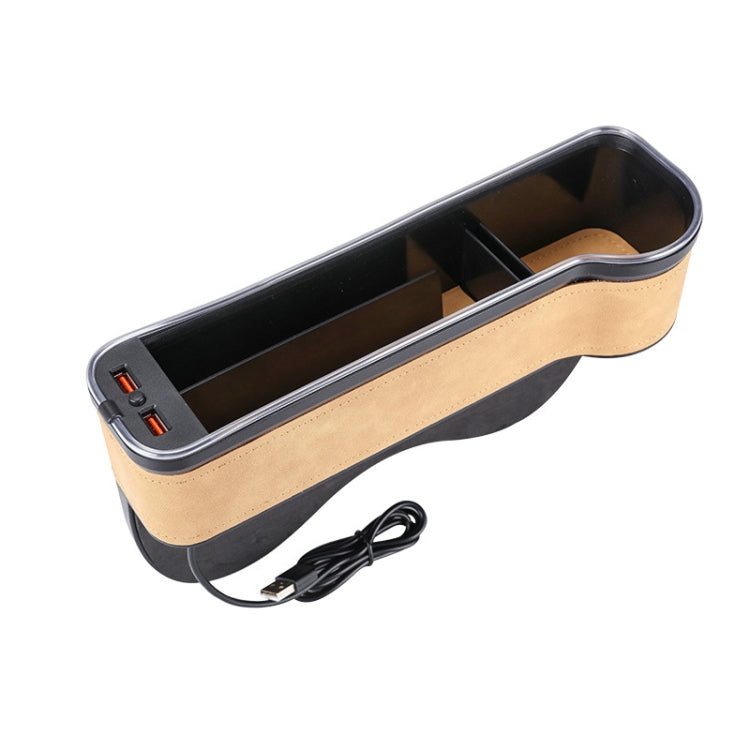 Car Central Control Seat Gap Storage Box with Dual USB Ambient Lights, Color: Suede Khaki Co-pilot by buy2fix