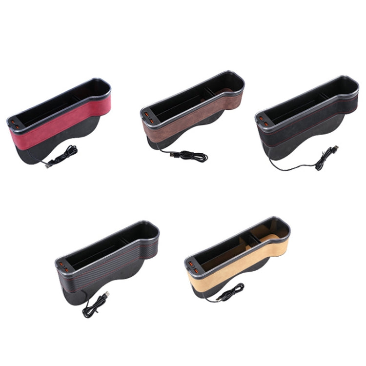 Car Central Control Seat Gap Storage Box with Dual USB Ambient Lights, Color: Suede Khaki Co-pilot by buy2fix