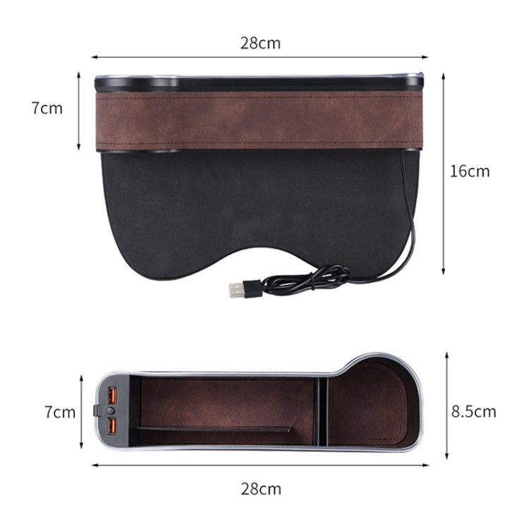 Car Central Control Seat Gap Storage Box with Dual USB Ambient Lights, Color: Suede Khaki Co-pilot by buy2fix