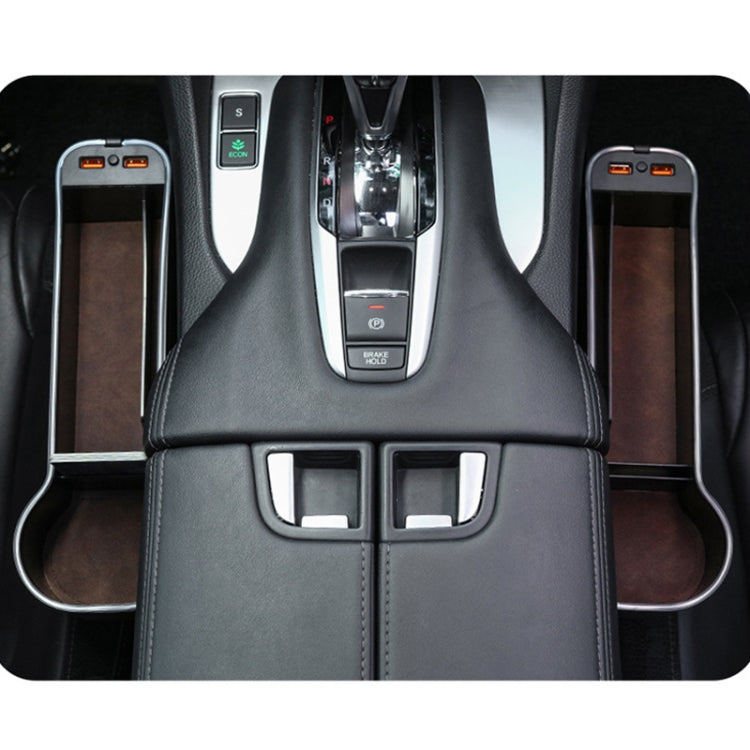 Car Central Control Seat Gap Storage Box with Dual USB Ambient Lights, Color: Suede Khaki Co-pilot by buy2fix