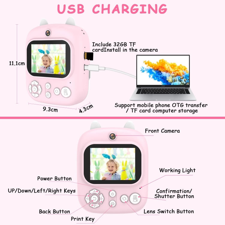1200W Pixel  2.4 Inch Display Children Print Instant Camera Standard Pink - Children Cameras by buy2fix | Online Shopping UK | buy2fix
