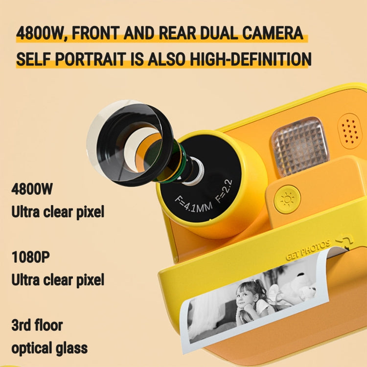 Children Instant Print Camera 4800W Pixel 2-Inch Screen Dual Lens Photography Camera(Without Memory Card Yellow) - Children Cameras by buy2fix | Online Shopping UK | buy2fix