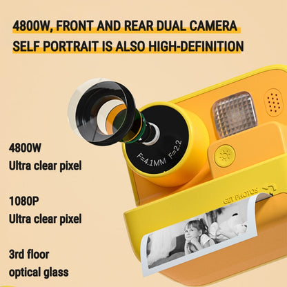 Children Instant Print Camera 4800W Pixel 2-Inch Screen Dual Lens Photography Camera(Without Memory Card Yellow) - Children Cameras by buy2fix | Online Shopping UK | buy2fix