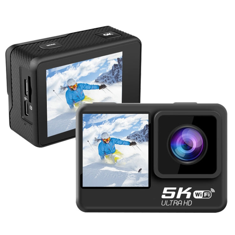 5K/30FPS WIFI HD Anti-Shake Remote Touch Dual-Screen IP68 Waterproof Sports Camera, Style: Camera + 64G Card by buy2fix