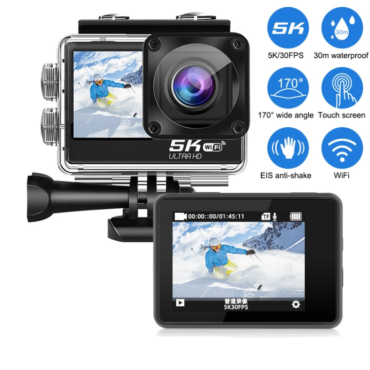 5K/30FPS WIFI HD Anti-Shake Remote Touch Dual-Screen IP68 Waterproof Sports Camera, Style: Camera + 64G Card by buy2fix