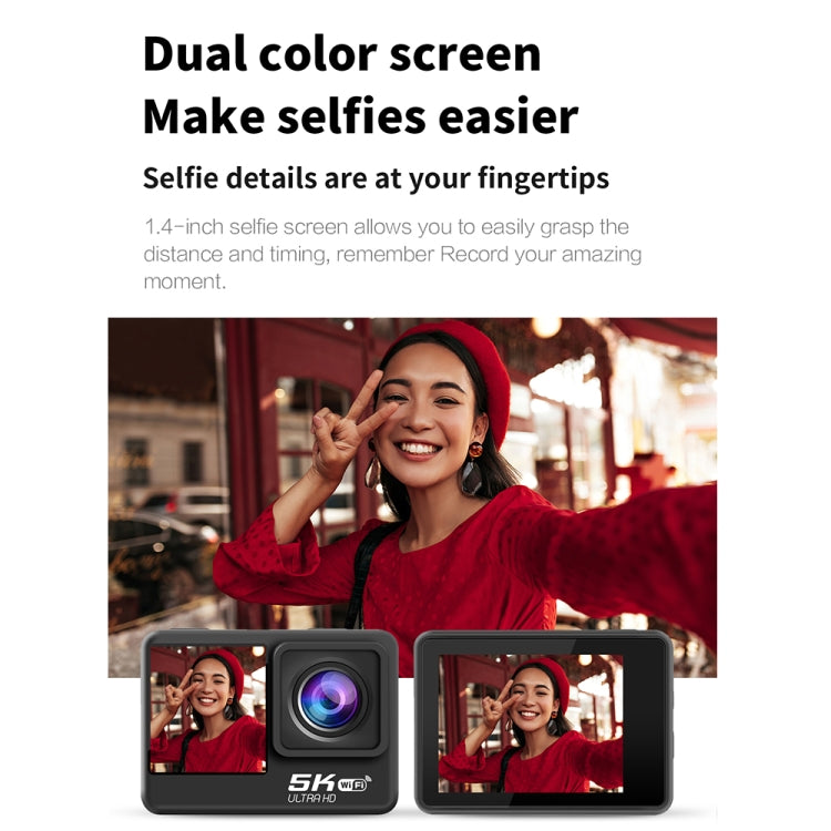 5K/30FPS WIFI HD Anti-Shake Remote Touch Dual-Screen IP68 Waterproof Sports Camera, Style: Camera + 64G Card by buy2fix