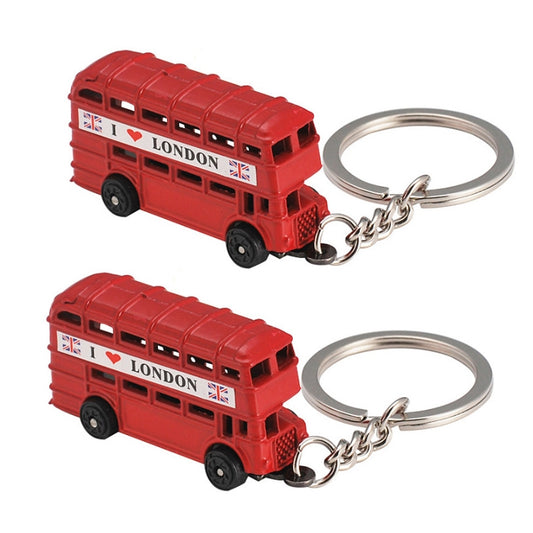2pcs Mailbox Off-Road Vehicle Key Chain UK Tourism Souvenir Gift, Style: Bus by buy2fix