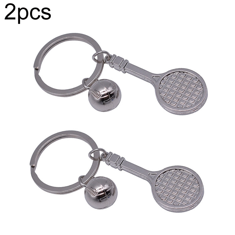 2pcs Simulation Tennis Racket Metal Key Chain Small Gift(BY-297) by buy2fix