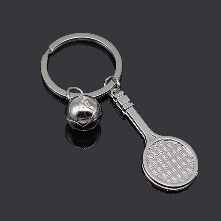 2pcs Simulation Tennis Racket Metal Key Chain Small Gift(BY-297) by buy2fix