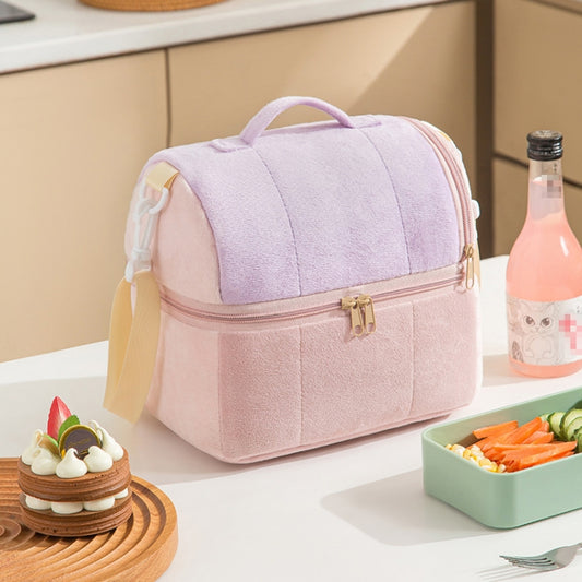 Flannel Toast Bag Double Layer Insulation Lunch Storage Bag Shoulder Bag(Purple) - Lunch Bags by buy2fix | Online Shopping UK | buy2fix