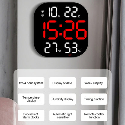 13-Inch LED Acrylic Electronic Clock Large-Screen Square Wall Clock With Timing Temperature Humidity(6632 White Red) - Wall Clock by buy2fix | Online Shopping UK | buy2fix