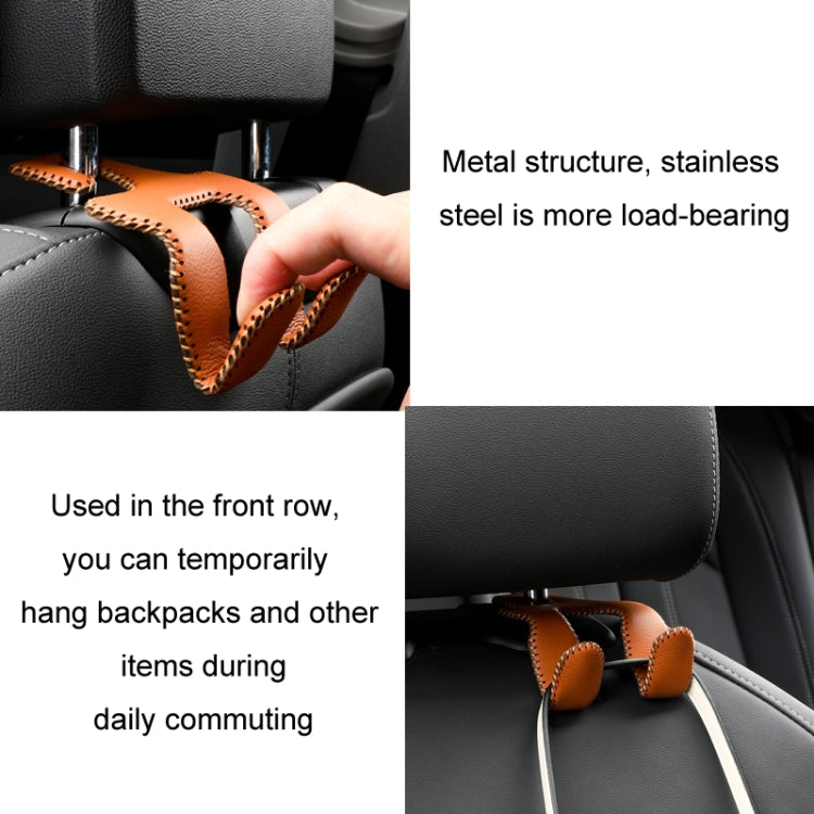 Car Double Hook Stainless Steel Rear Headrest Mobile Phone Holder(Brown) by buy2fix