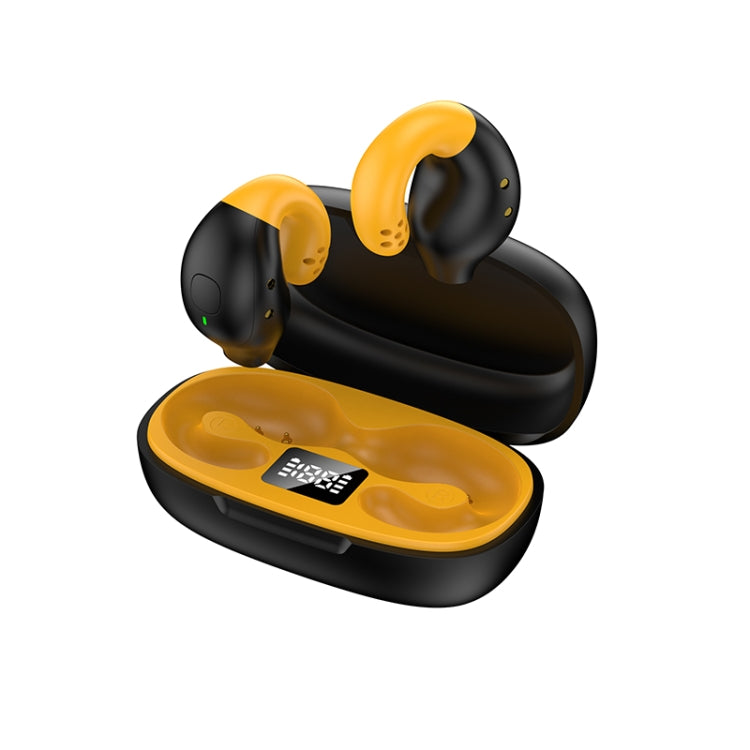 R18 LED Digital Display Wireless Ear Clip Noise Reduction Bluetooth Headset(Black Yellow) by buy2fix