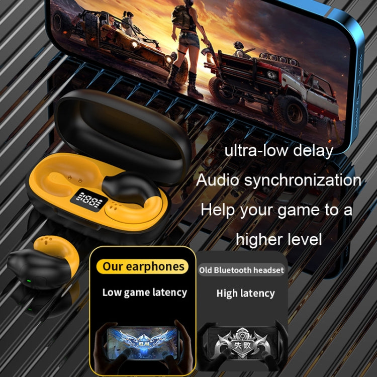 R18 LED Digital Display Wireless Ear Clip Noise Reduction Bluetooth Headset(Black Yellow) by buy2fix