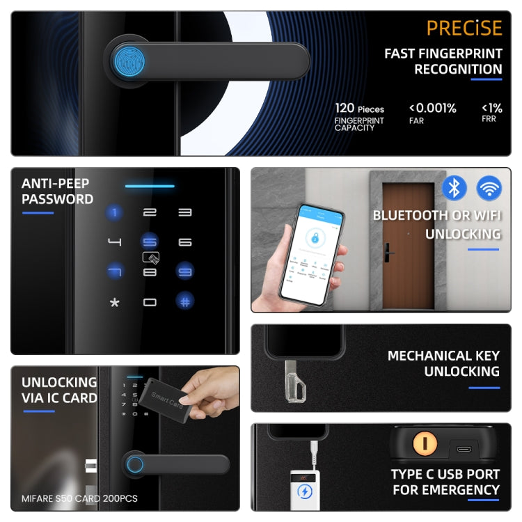 C91 Tuya Smart WiFi Password Fingerprint Electronic Door Lock(Silver) by buy2fix