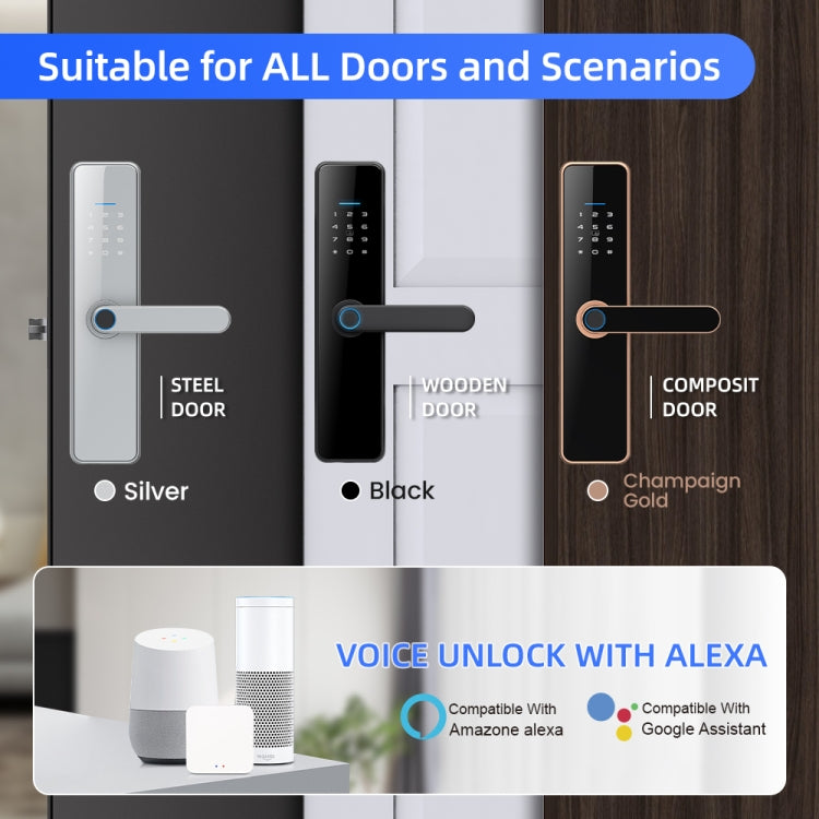 C91 Tuya Smart WiFi Password Fingerprint Electronic Door Lock(Silver) by buy2fix
