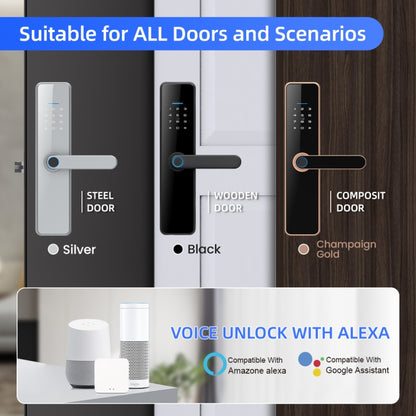C91 Tuya Smart WiFi Password Fingerprint Electronic Door Lock(Silver) by buy2fix