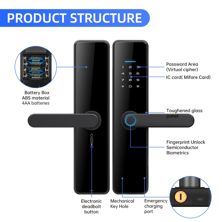 C91 Tuya Smart WiFi Password Fingerprint Electronic Door Lock(Silver) by buy2fix