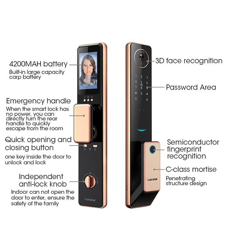 S61 Fully Automatic 3D Face Recognition Tuya Wifi Smart Fingerprint Lock Anti-theft Password Lock(Rose Gold) by buy2fix