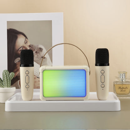 Portable RGB Lighting Effect Bluetooth Speaker Home Mini Karaoke Audio, Style: Dual Microphone+Speaker(Beige) by buy2fix