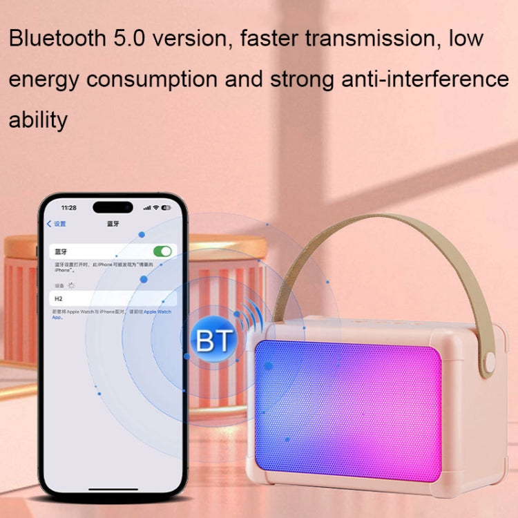 Portable RGB Lighting Effect Bluetooth Speaker Home Mini Karaoke Audio, Style: Dual Microphone+Speaker(Beige) by buy2fix