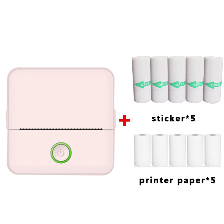 X6 200DPI Student Homework Printer Bluetooth Inkless Pocket Printer Pink 5 Printer Paper+5 Stickers by buy2fix