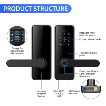 C89 Smart Fingerprint Password Lock Home Indoor Door TUYA System Lock(Black) by buy2fix