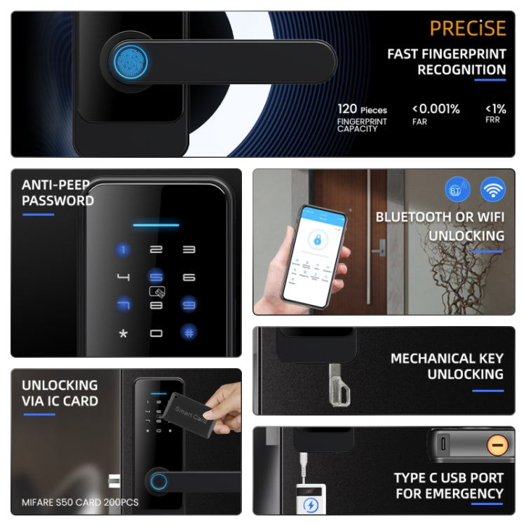 C89 Smart Fingerprint Password Lock Home Indoor Door TUYA System Lock(Black) by buy2fix