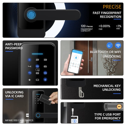 C89 Smart Fingerprint Password Lock Home Indoor Door TUYA System Lock(Black) by buy2fix