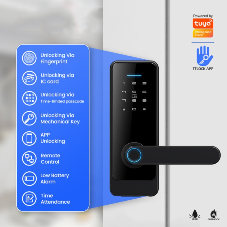 C89 Smart Fingerprint Password Lock Home Indoor Door TUYA System Lock(Black) by buy2fix