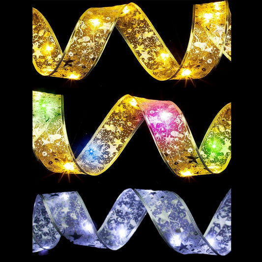 10m 100LEDs 8-function+Remote LED Christmas Tree Decoration Bronzing Ribbon Lights(Gold-Colorful) - Christmas Decoration Lamps by buy2fix | Online Shopping UK | buy2fix