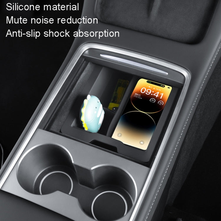 For Tesla Model 3 / Y Silicone Double Layer Storage Small Ice Box, Style: Rear Center No Separation (Black) by buy2fix