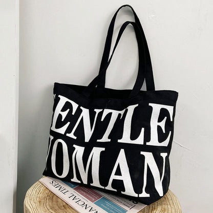 Women Printed Letter Canvas Bag Single Shoulder Tote Bag(Black) - Single-shoulder Bags by buy2fix | Online Shopping UK | buy2fix