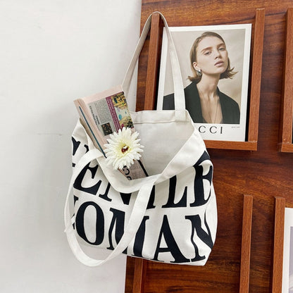 Women Printed Letter Canvas Bag Single Shoulder Tote Bag(Black) - Single-shoulder Bags by buy2fix | Online Shopping UK | buy2fix