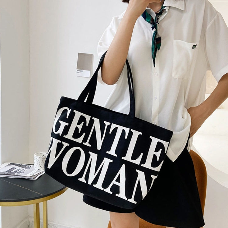 Women Printed Letter Canvas Bag Single Shoulder Tote Bag(Black) - Single-shoulder Bags by buy2fix | Online Shopping UK | buy2fix