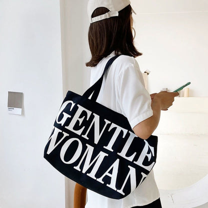 Women Printed Letter Canvas Bag Single Shoulder Tote Bag(Black) - Single-shoulder Bags by buy2fix | Online Shopping UK | buy2fix
