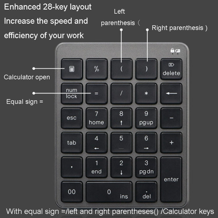 KN-980 28 Keys Portable Wireless Digital Quiet Keypad Computer External Digital Password Keypad(Gray) - Mini Keyboard by buy2fix | Online Shopping UK | buy2fix